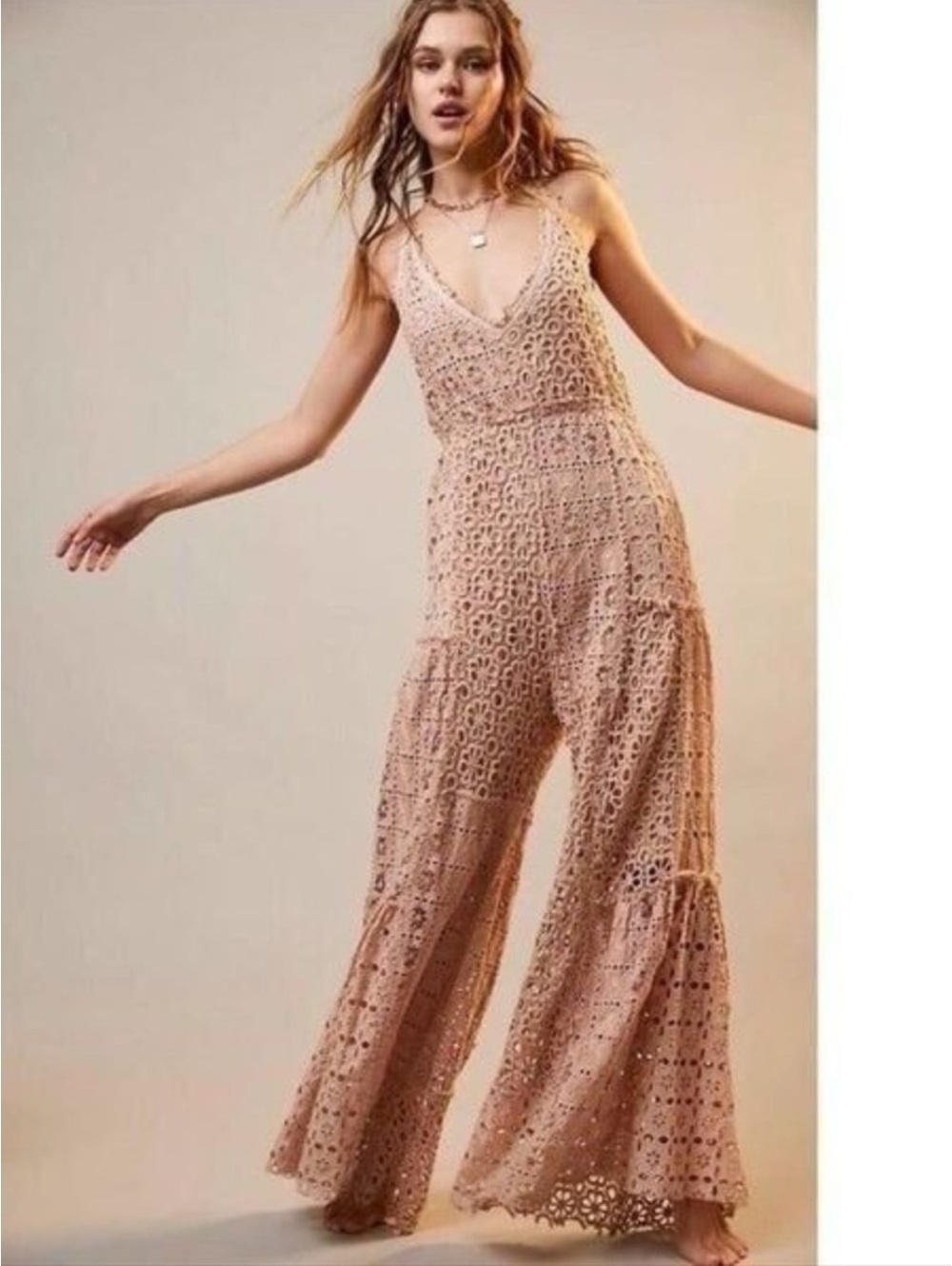 Free People Yesenia Eyelet Crochet Boho Jumpsuit – Size Small – NWT